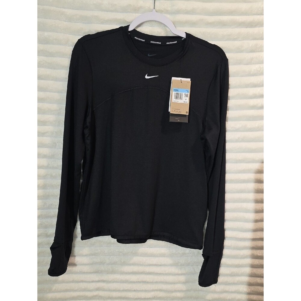 0139‎ Nike Black Long Sleeve Athletic Top with White Swoosh